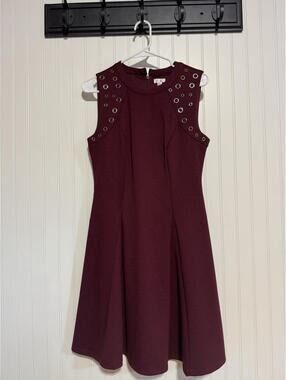 Spense Burgundy Grommet Detail Sleeveless Fit and Flare Dress Size 8